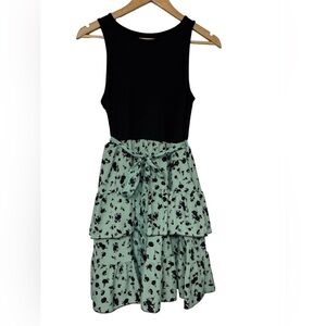 Shein Black and Mint Green Tiered Ruffle Dress Medium